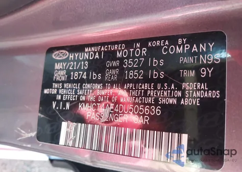 2013 Hyundai Accent Gls from USA, damaged, VIN KMHCT4AE4DU505636